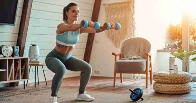 quipamentos para musculação em casa com halteres, elásticos e colchonete