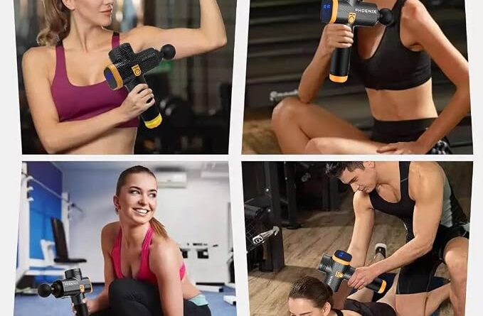 Pistola de massagem utilizada para recuperação muscular após treino